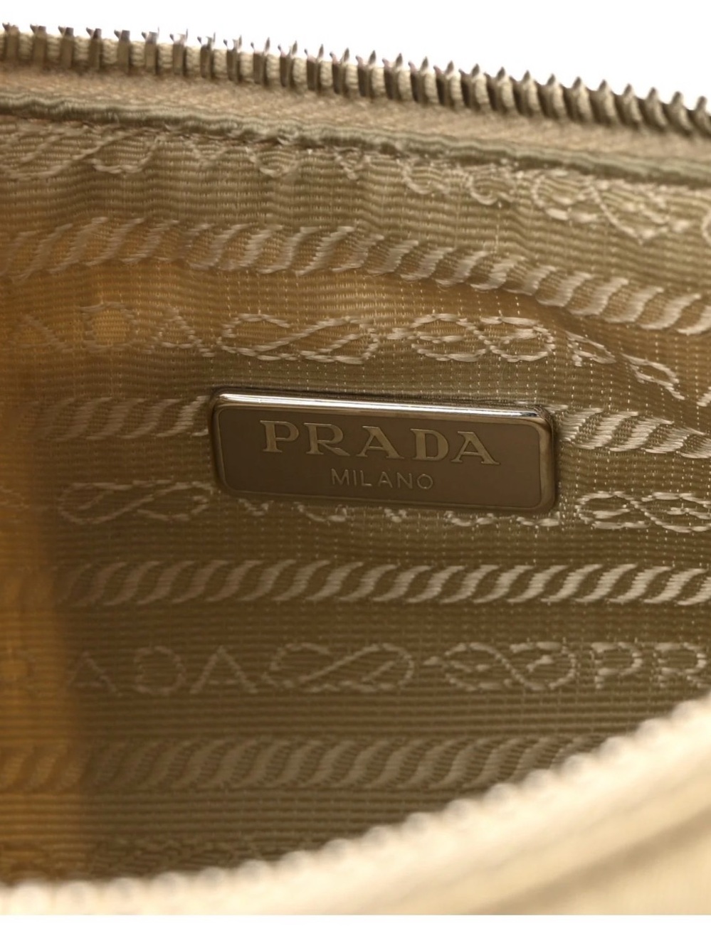 Prada Taupe Nylon Shoulder Bag with Silver Chain and Detachable Pouch - Picture 3 of 4